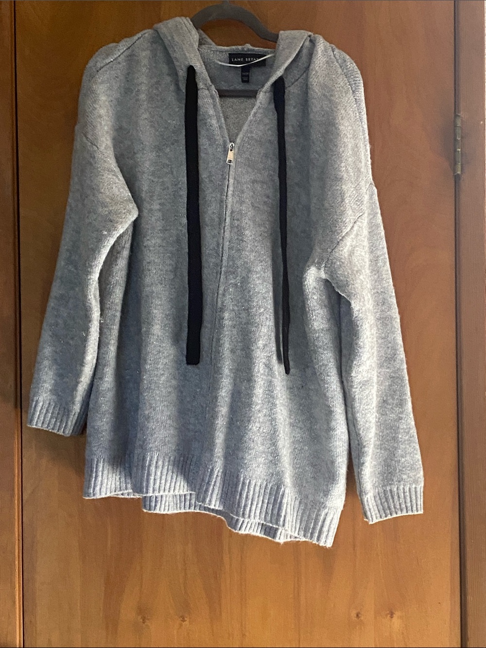 Lane Bryant Gray Hooded Zip-Up Sweater with Black Drawstrings